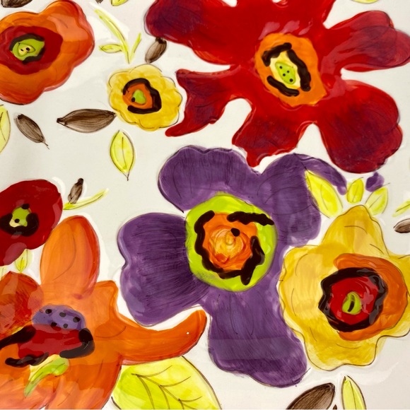 Laurie Gates Floral Ceramic Square 8.75 in Side Salad Dessert Plate, Floral - Picture 2 of 5